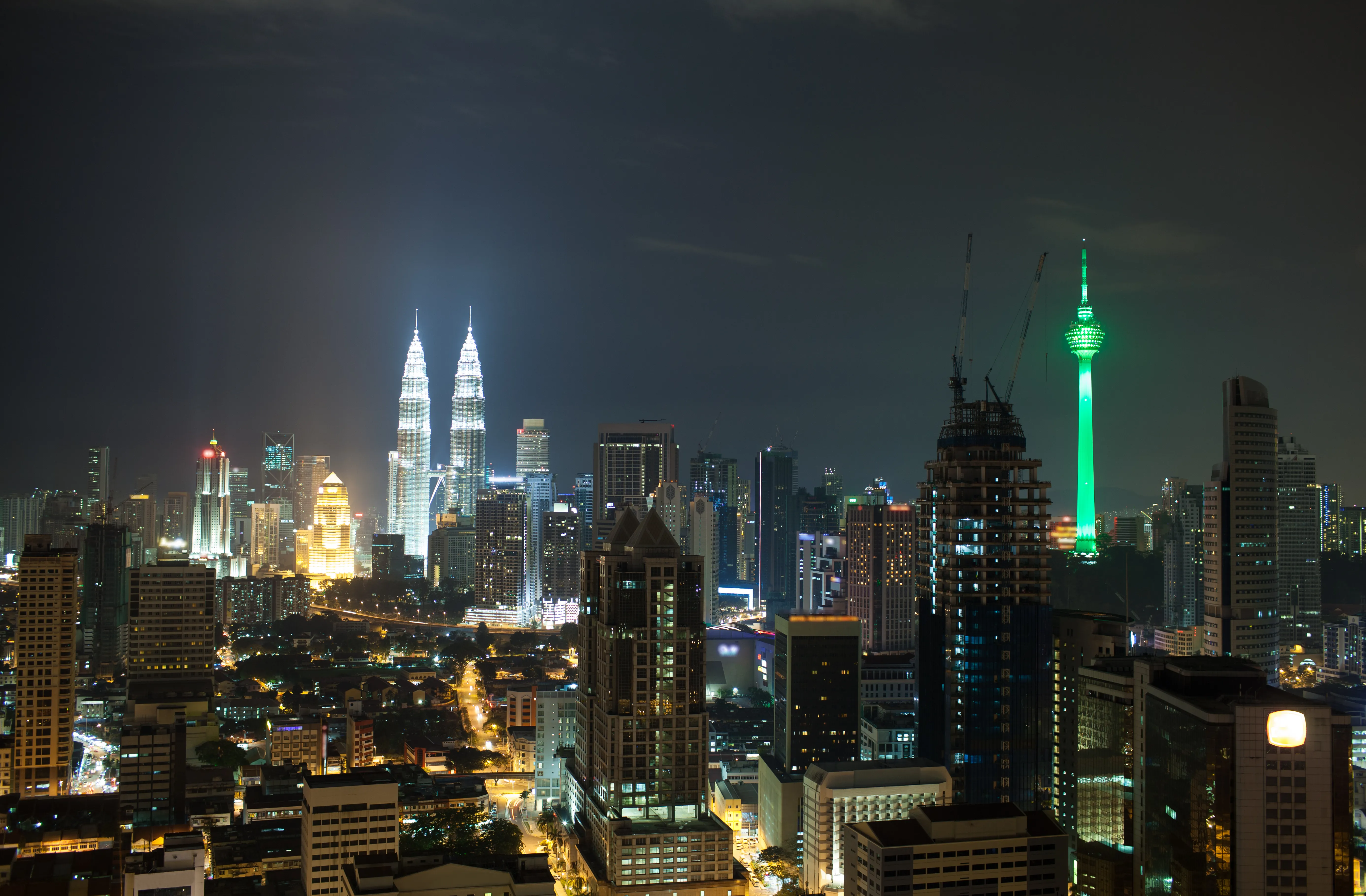 A night shot of Kuala Lumpur city centre