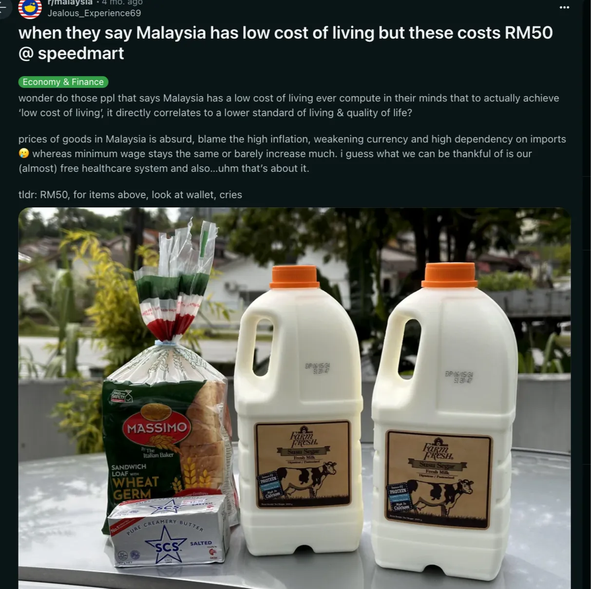 Reddit post on rising grocery prices