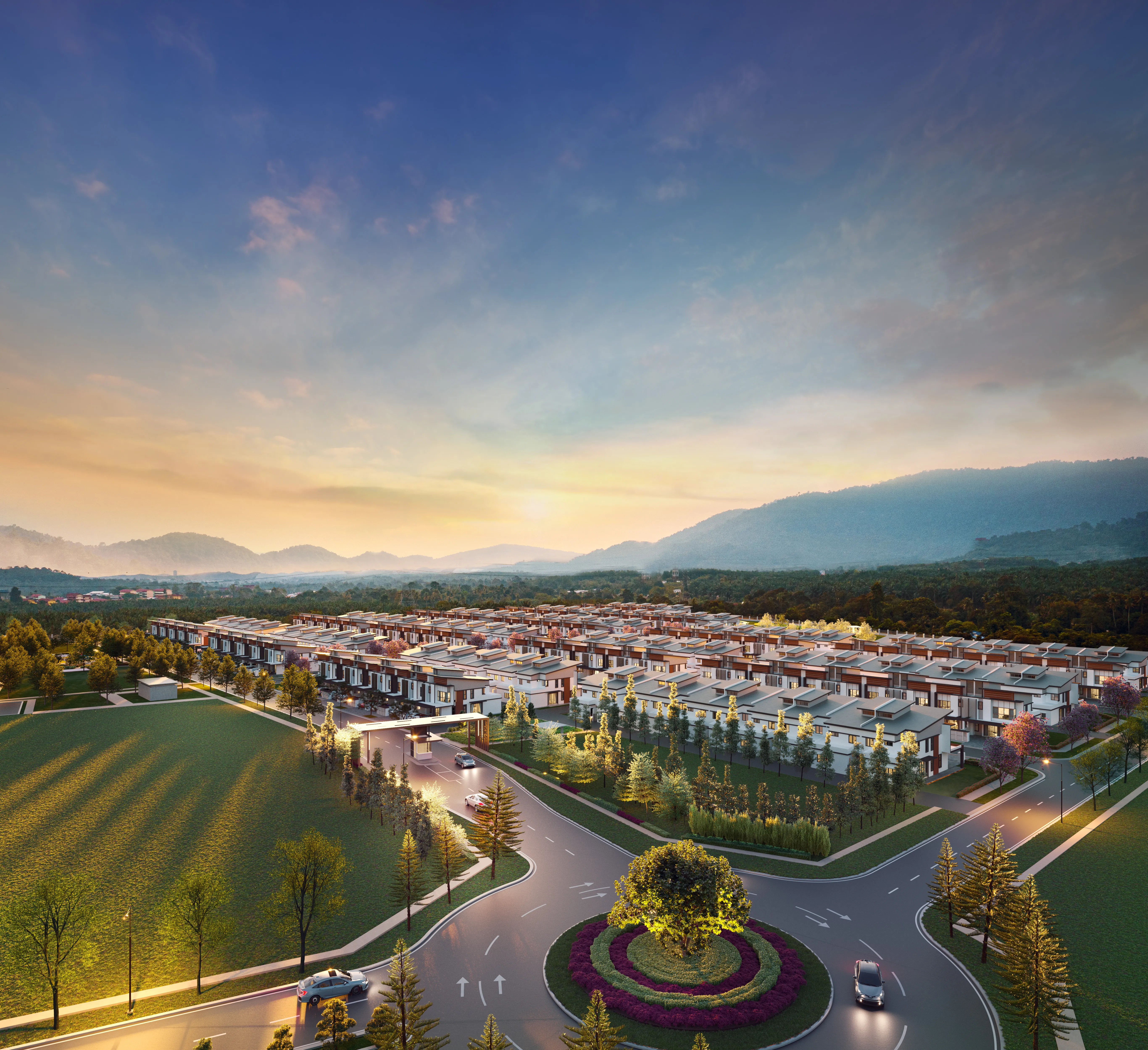 A landscape picture of a residential area