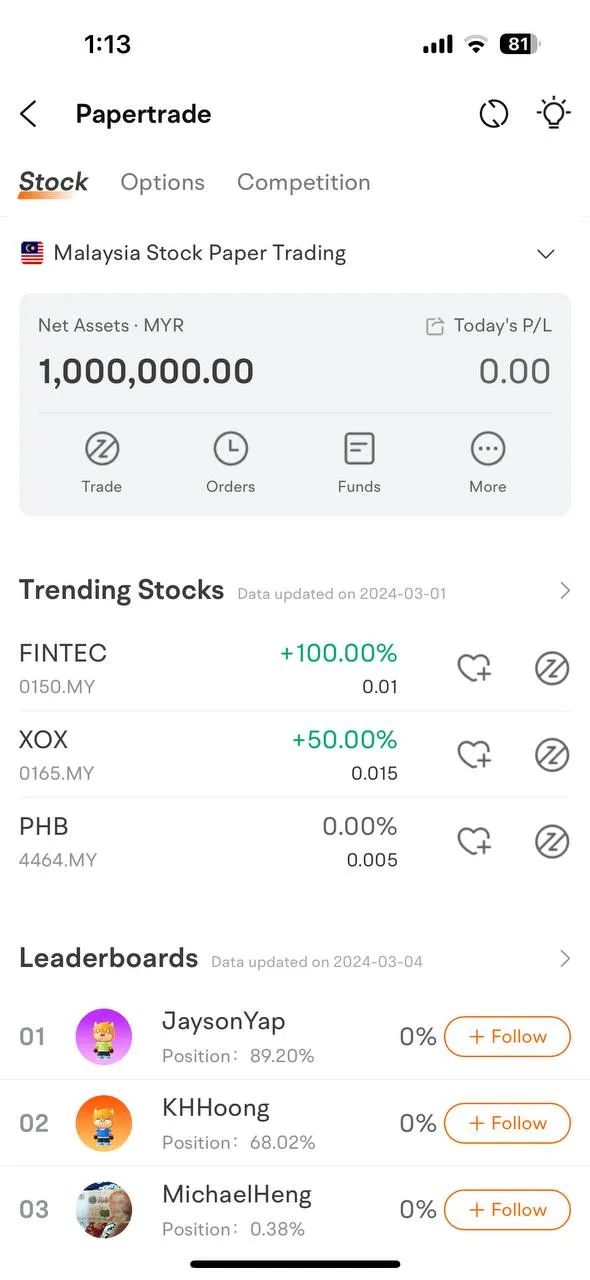 moomoo malaysia paper trade feature
