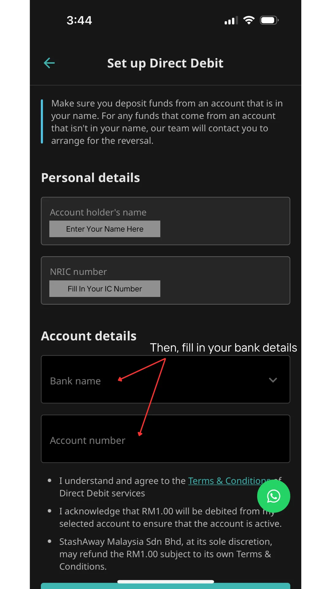Setting up your account details