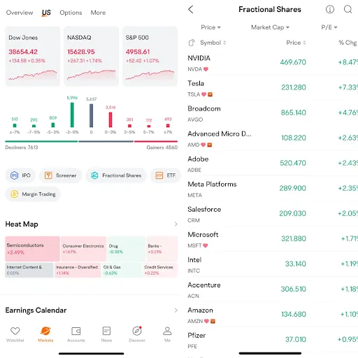 screenshot of fractional share feature on moomoo app