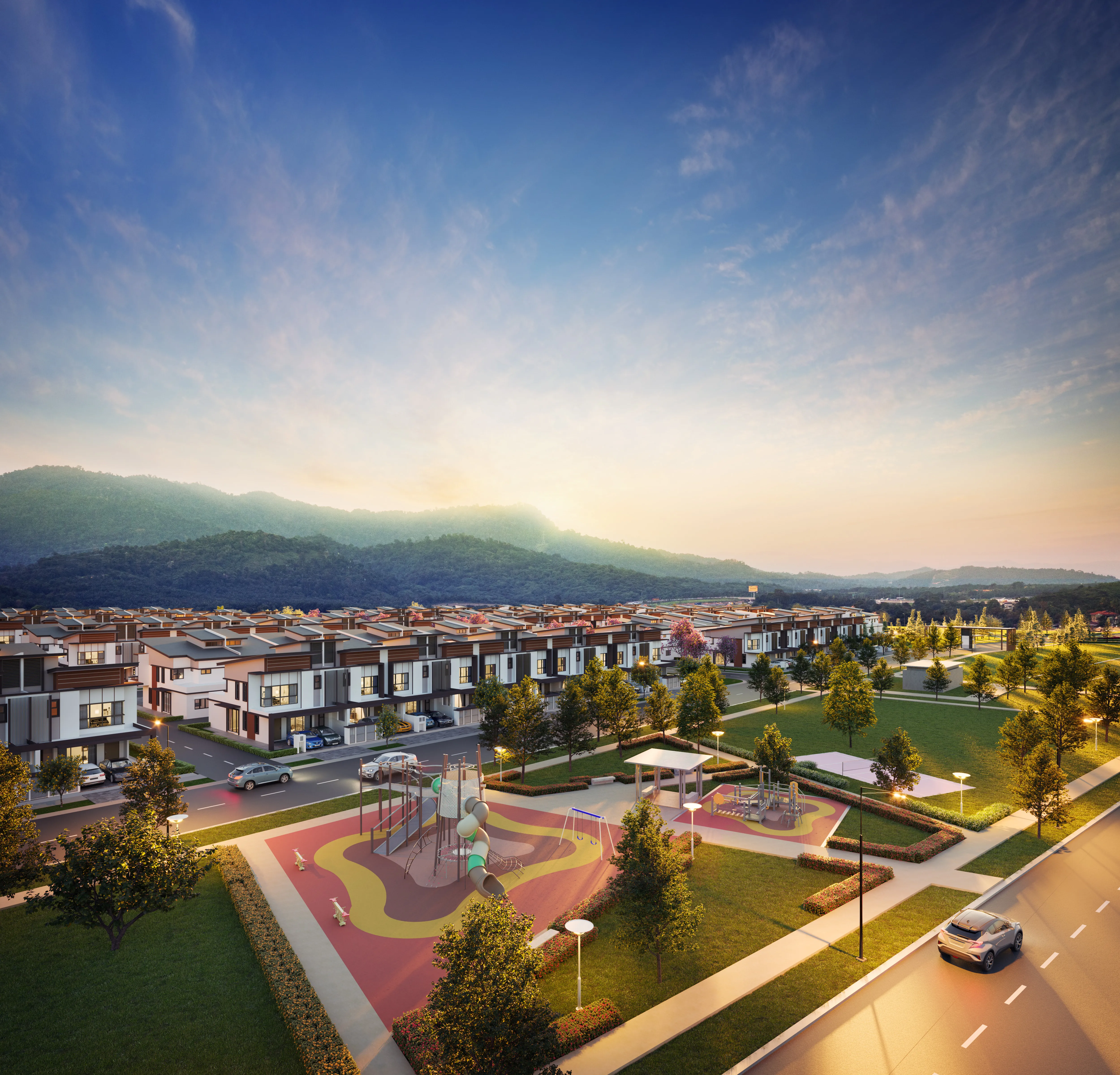 A landscape view of a residential area in Malaysia