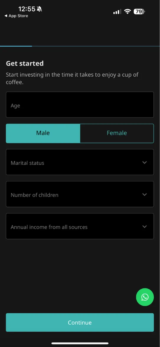 Entering details for account creation