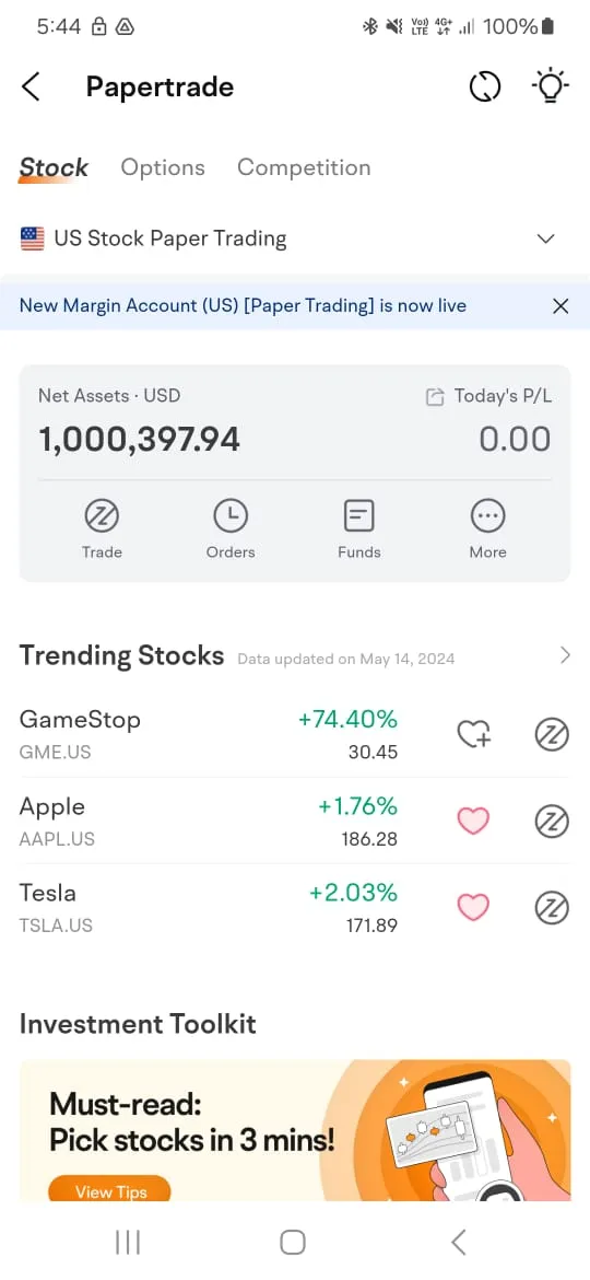 screenshot of moomoo malaysia papertrade feature