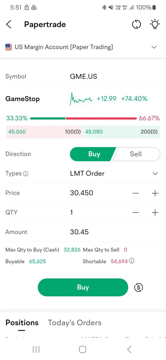 screenshot of moomoo malaysia papertrade buy and sell