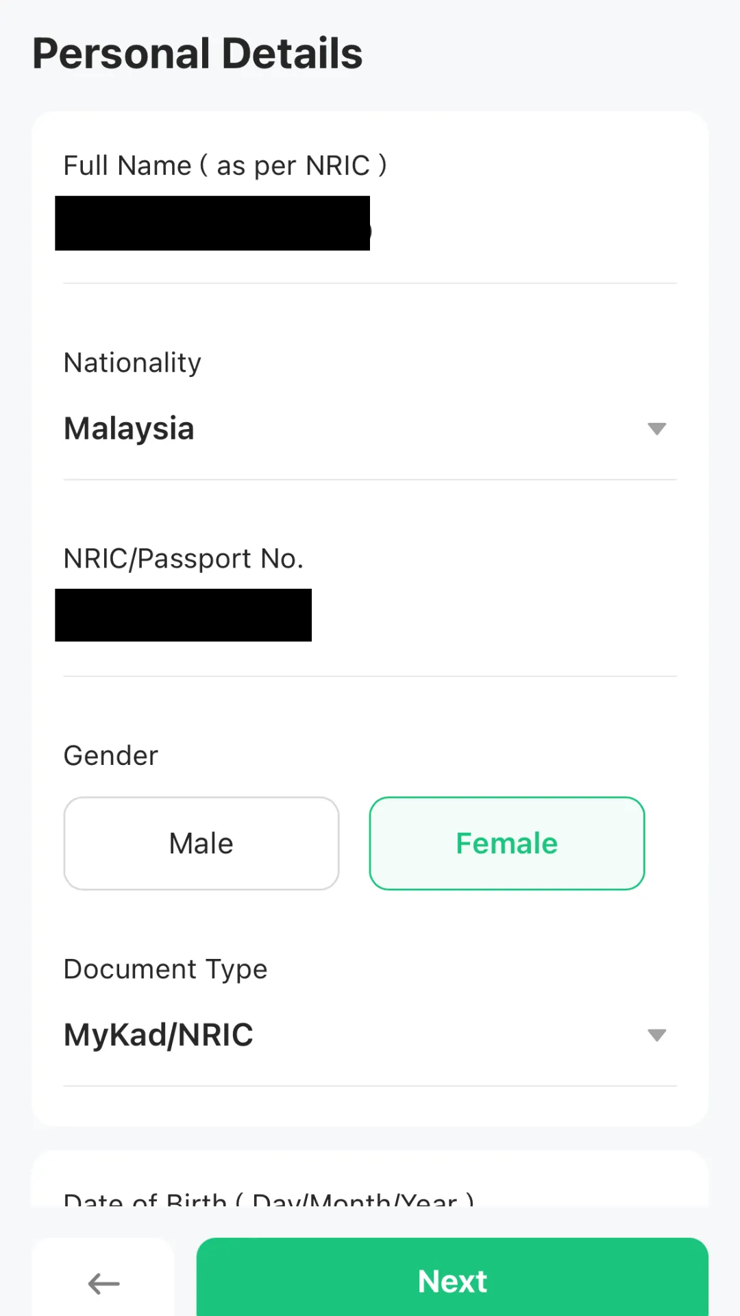 M+ Global Account Opening Personal Details