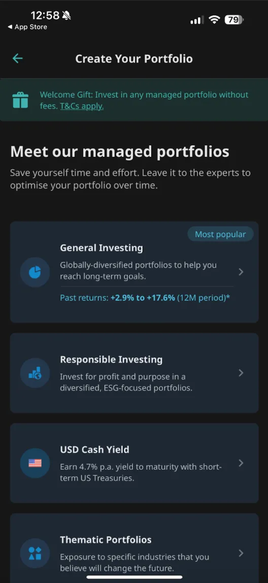 A page for managing your investment portfolio